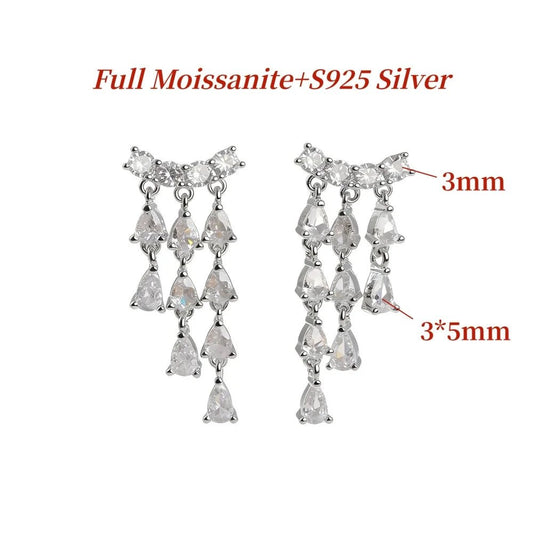 GXTRS Waterdrop Moissanite Drop Earrings For Women S925 Silver Sparkling Lab Diamond Long Tassel Ear Studs Wedding Fine Jewelry - Lotus Diamond