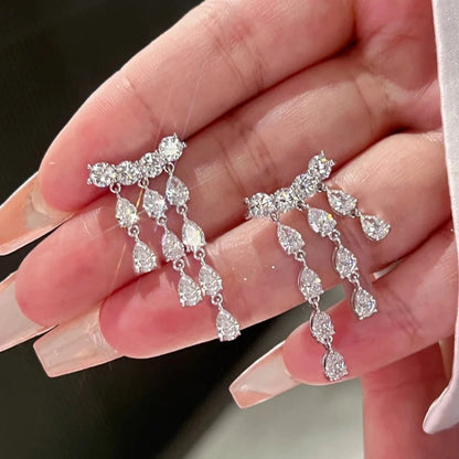 GXTRS Waterdrop Moissanite Drop Earrings For Women S925 Silver Sparkling Lab Diamond Long Tassel Ear Studs Wedding Fine Jewelry - Lotus Diamond