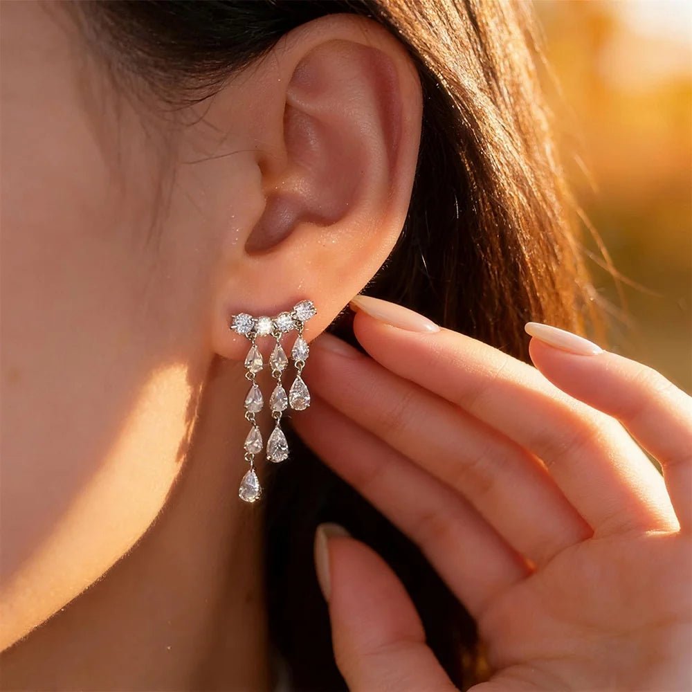 GXTRS Waterdrop Moissanite Drop Earrings For Women S925 Silver Sparkling Lab Diamond Long Tassel Ear Studs Wedding Fine Jewelry - Lotus Diamond