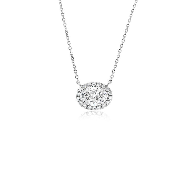 Halo oval necklace with diamond Pendant - Lotus Diamond