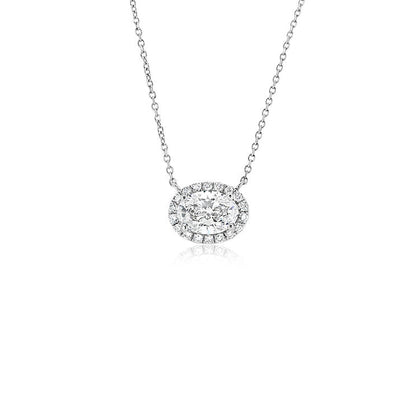 Halo oval necklace with diamond Pendant - Lotus Diamond