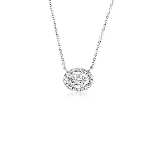 Halo oval necklace with diamond Pendant - Lotus Diamond