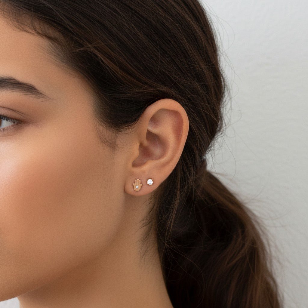 Hamsa Diamond Stud Earrings - Lotus Diamond