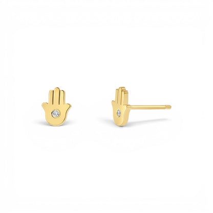 Hamsa Diamond Stud Earrings - Lotus Diamond