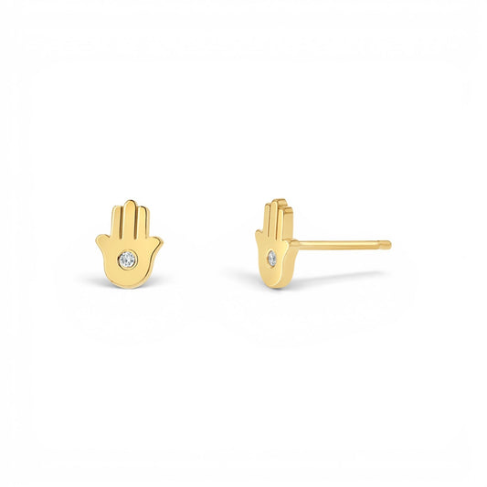 Hamsa Diamond Stud Earrings - Lotus Diamond