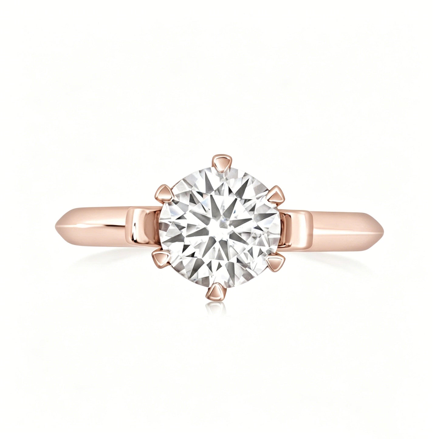 Heart Gallery Six-Prong Solitaire Ring Setting for Round Diamond in 18K Gold - Lotus Diamond
