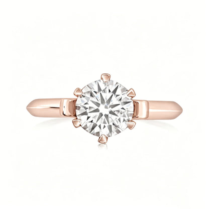 Heart Gallery Six-Prong Solitaire Ring Setting for Round Diamond in 18K Gold - Lotus Diamond