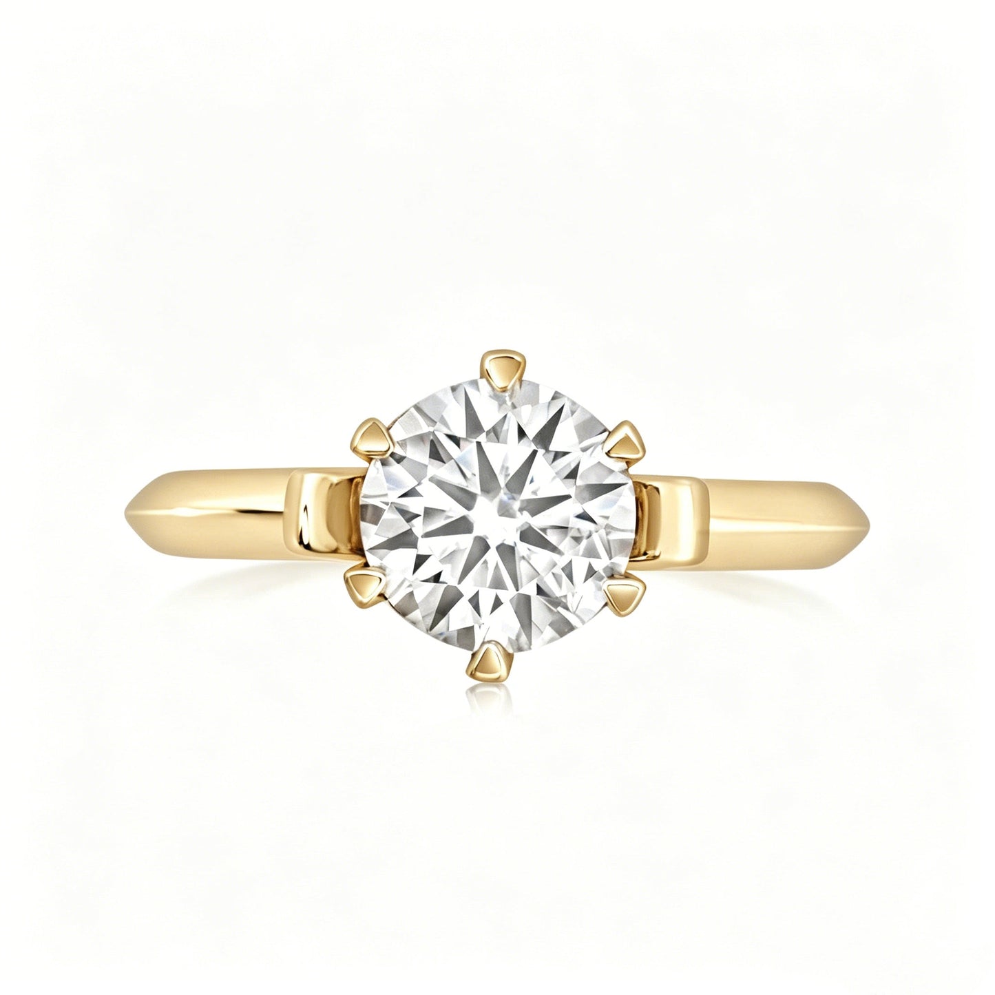 Heart Gallery Six-Prong Solitaire Ring Setting for Round Diamond in 18K Gold - Lotus Diamond