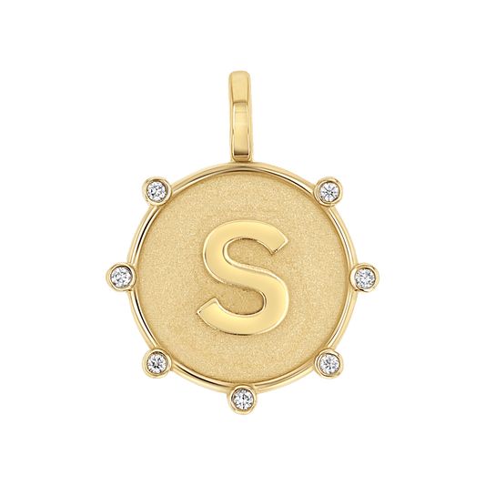 Initial Letter Medallion Charm - Lotus Diamond