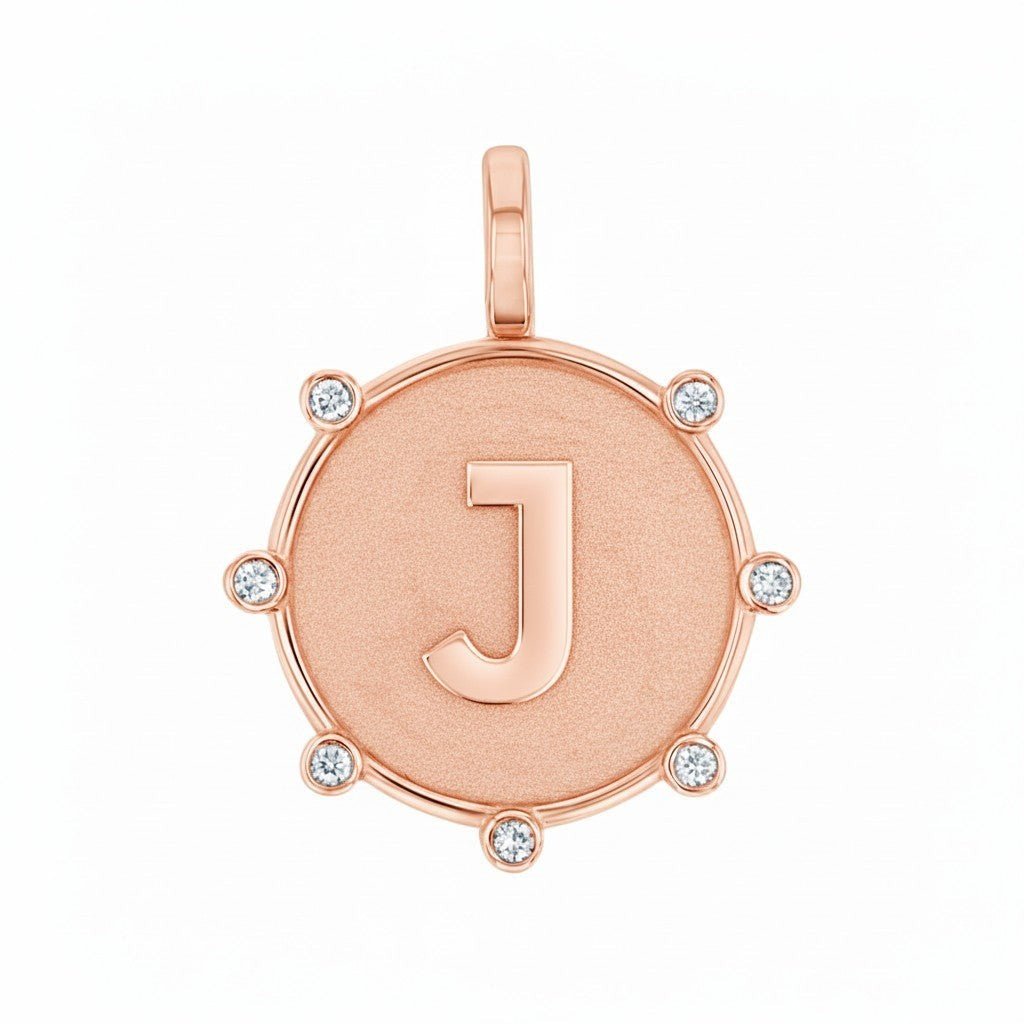Initial Letter Medallion Charm - Lotus Diamond