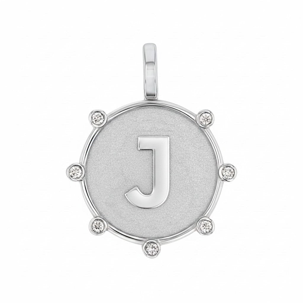 Initial Letter Medallion Charm - Lotus Diamond