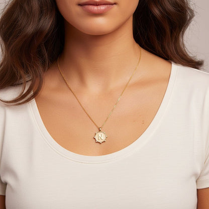 Initial Letter Medallion Charm - Lotus Diamond