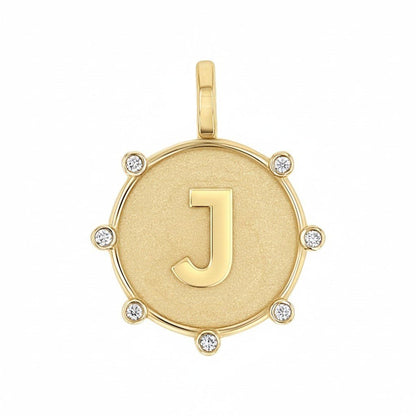 Initial Letter Medallion Charm - Lotus Diamond
