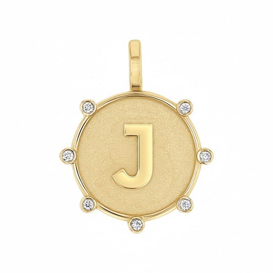 Initial Letter Medallion Charm - Lotus Diamond