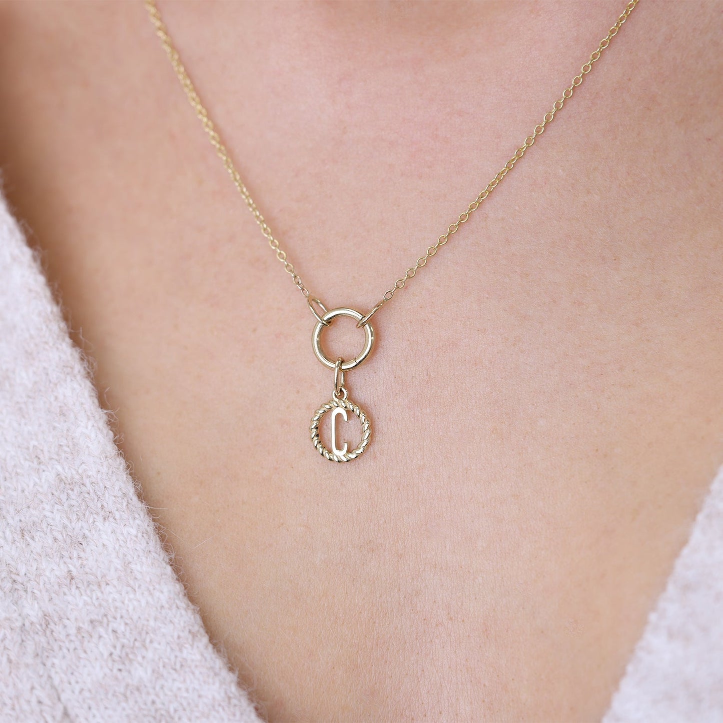 Initial Twist Medallion Charm - Lotus Diamond