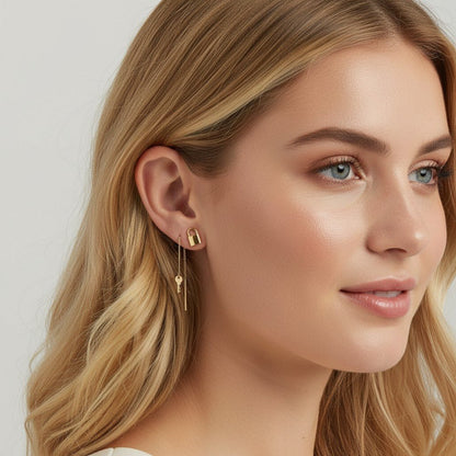 Key Sparkle Chain Threader Earring - Lotus Diamond