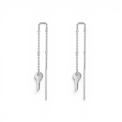 Key Sparkle Chain Threader Earring - Lotus Diamond