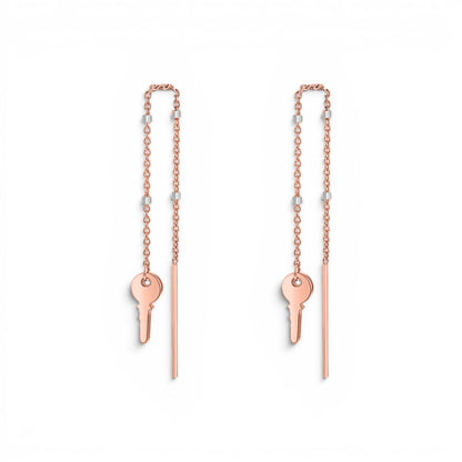 Key Sparkle Chain Threader Earring - Lotus Diamond