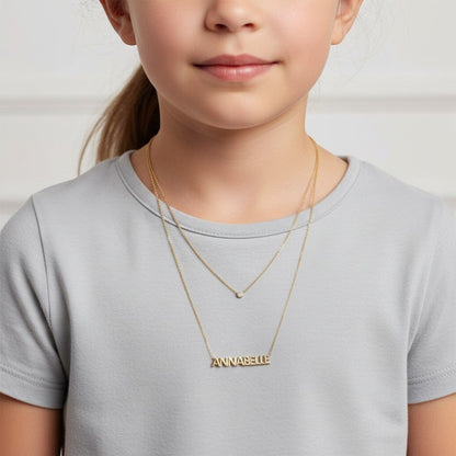 Kids Block Letter Name Necklace - Lotus Diamond