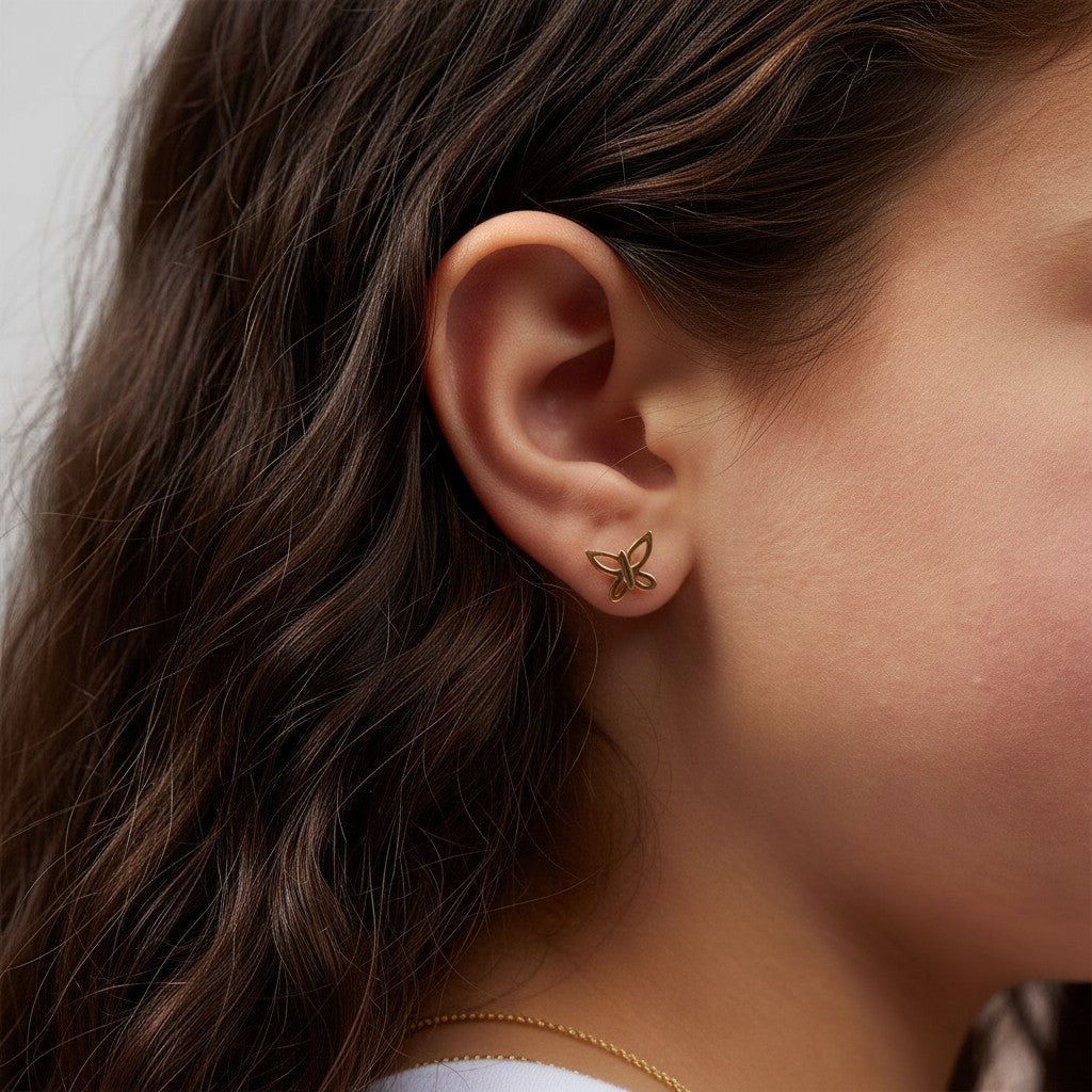 Kids Butterfly Silhouette Stud Earrings - Lotus Diamond
