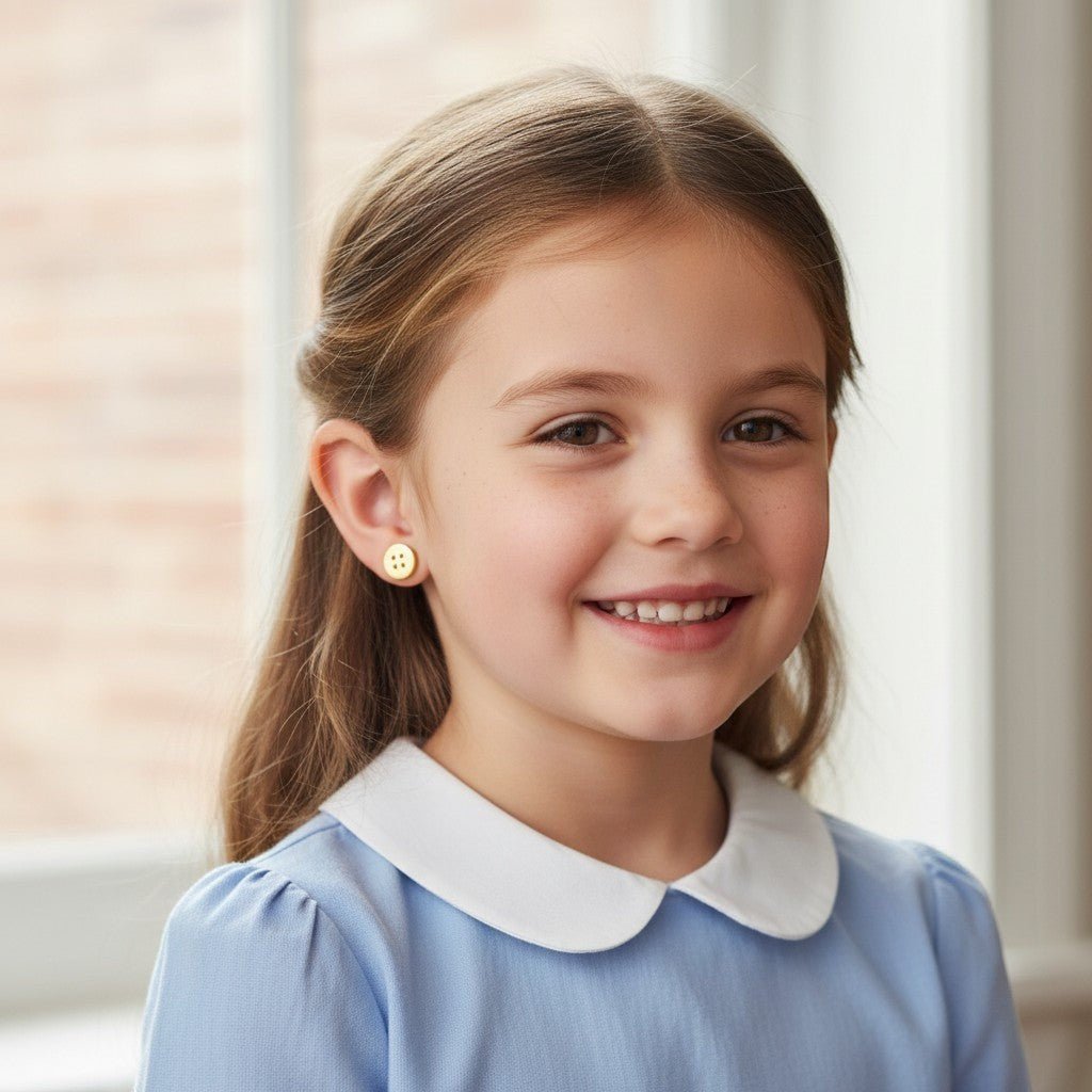 Kids Button Stud Earrings - Lotus Diamond