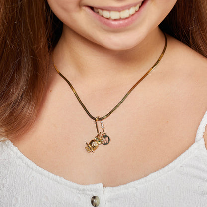 Kids Cut - Out Round Initial Letter Charm - Lotus Diamond