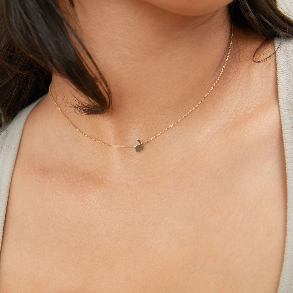 Kids Dainty Bunny Rabbit Necklace - Lotus Diamond