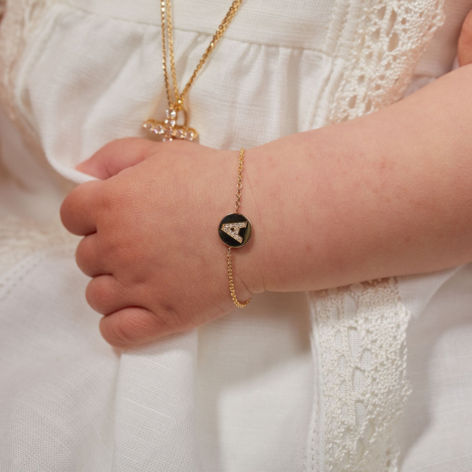 Kids Diamond Initial Coin Bracelet - Lotus Diamond