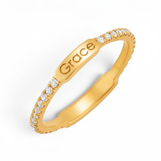 Kids Diamond U - Pave Engraved Ring - Lotus Diamond