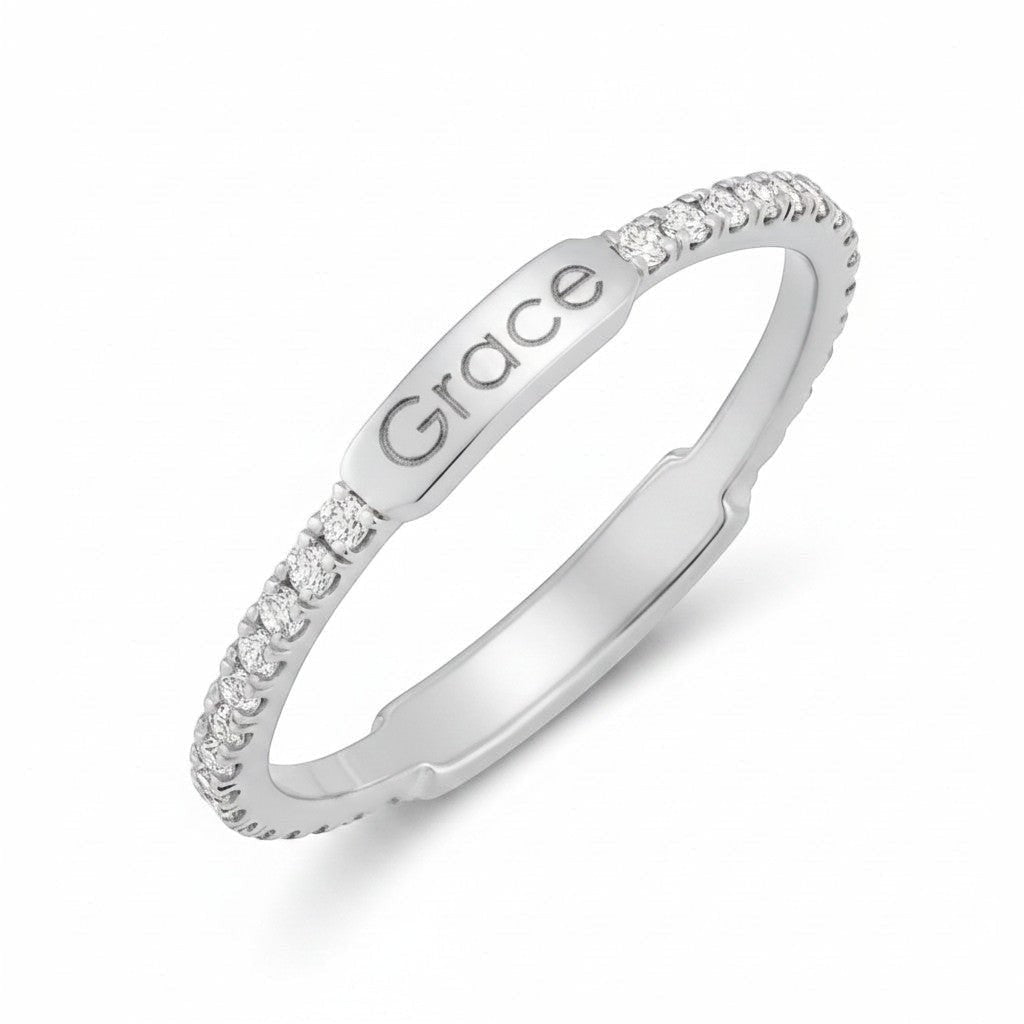 Kids Diamond U - Pave Engraved Ring - Lotus Diamond