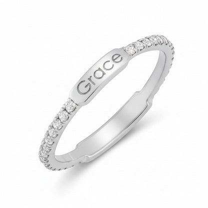 Kids Diamond U - Pave Engraved Ring - Lotus Diamond