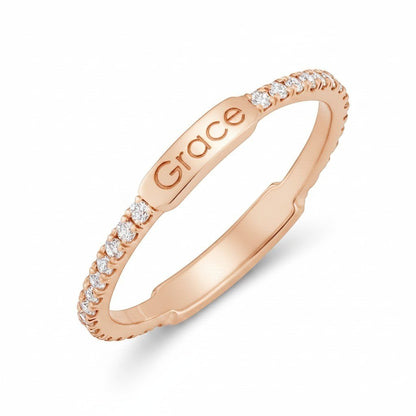 Kids Diamond U - Pave Engraved Ring - Lotus Diamond