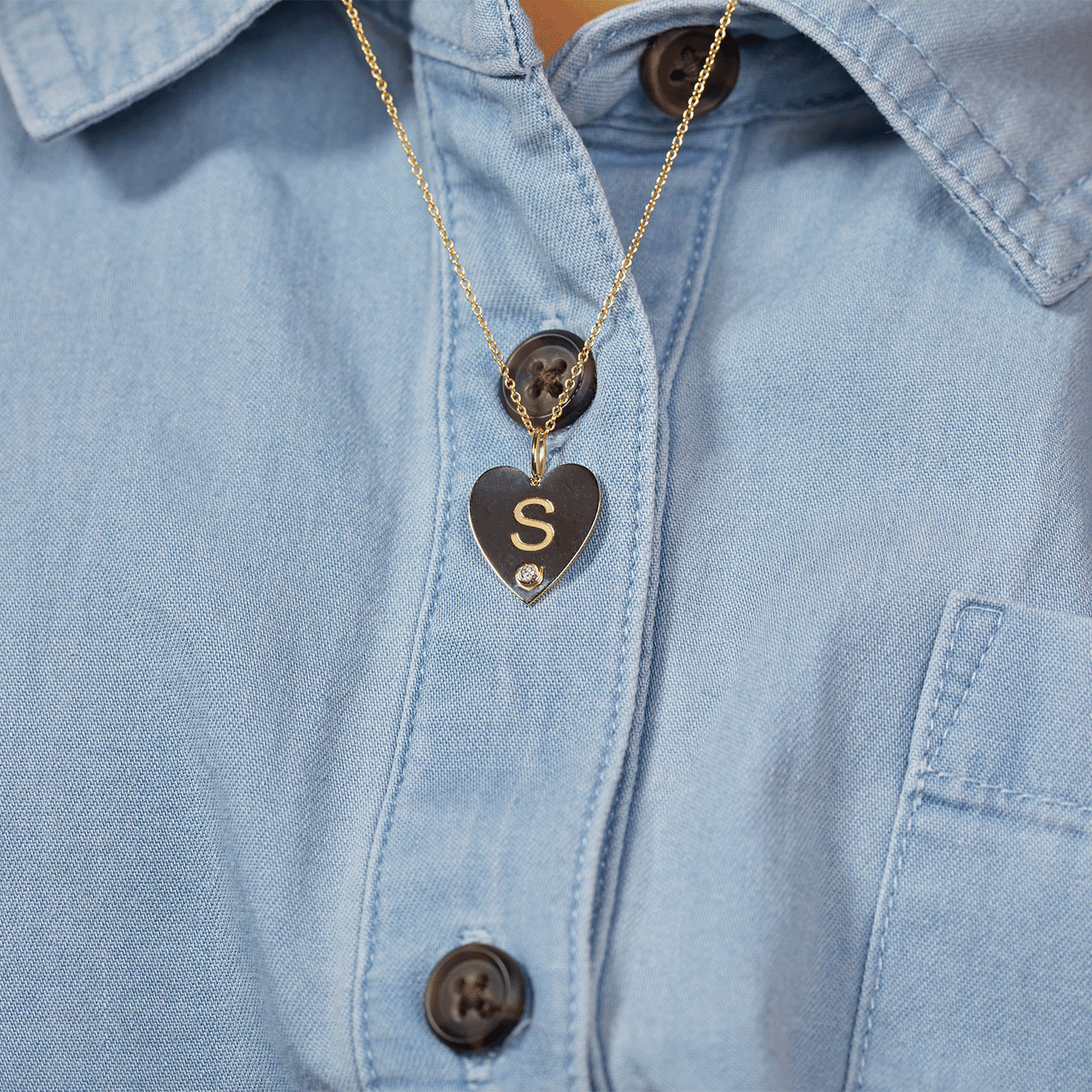 Kids Engravable Diamond Initial Heart Charm - Lotus Diamond