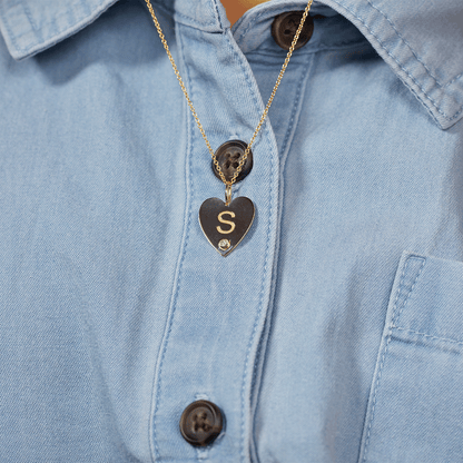 Kids Engravable Diamond Initial Heart Charm - Lotus Diamond