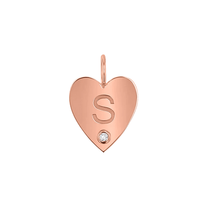 Kids Engravable Diamond Initial Heart Charm - Lotus Diamond