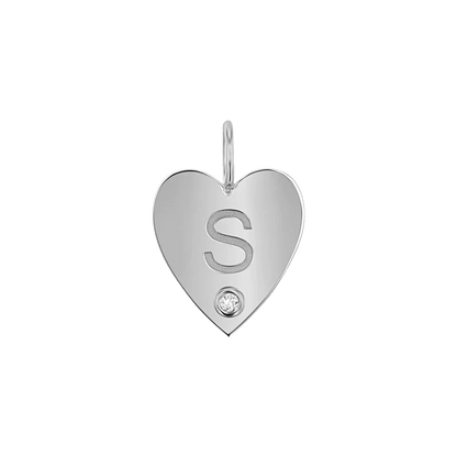 Kids Engravable Diamond Initial Heart Charm - Lotus Diamond