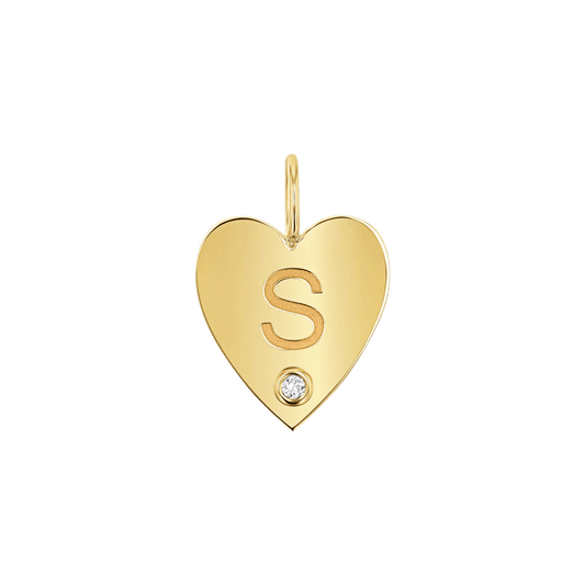 Kids Engravable Diamond Initial Heart Charm - Lotus Diamond