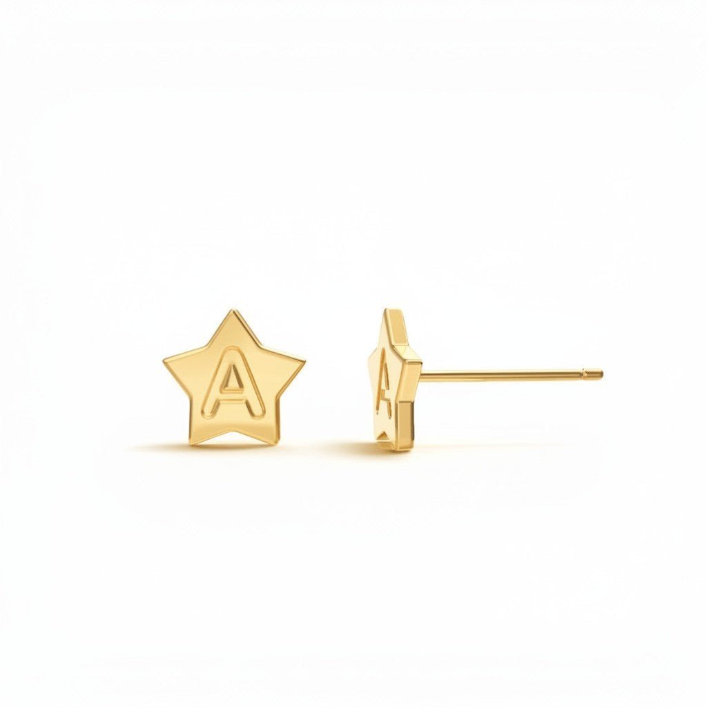 Kids Initial Star Stud Earrings - Lotus Diamond