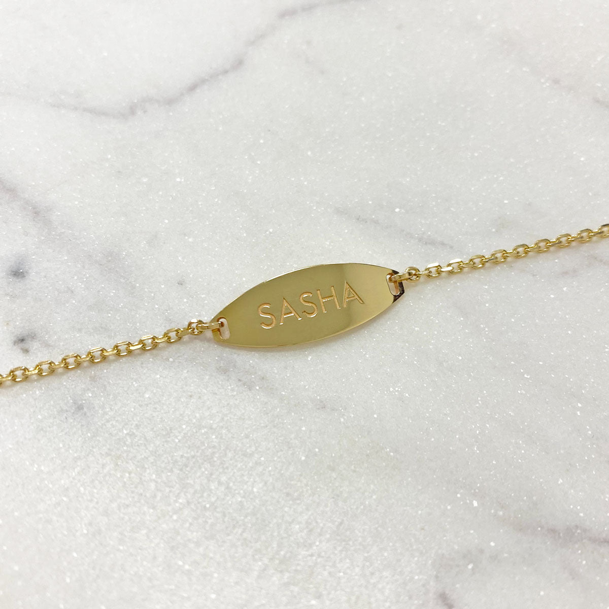 Kids Signature Elongated Oval ID Engravable Bracelet - Lotus Diamond