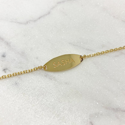 Kids Signature Elongated Oval ID Engravable Bracelet - Lotus Diamond