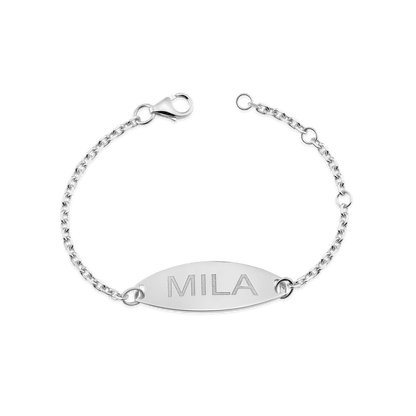 Kids Signature Elongated Oval ID Engravable Bracelet - Lotus Diamond