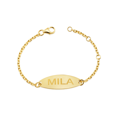 Kids Signature Elongated Oval ID Engravable Bracelet - Lotus Diamond