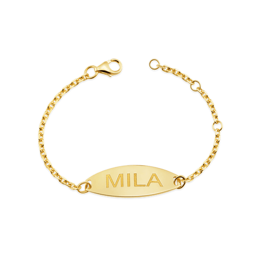 Kids Signature Elongated Oval ID Engravable Bracelet - Lotus Diamond