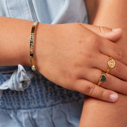 Kids Signature Engravable Cuff ID Bracelet - Lotus Diamond