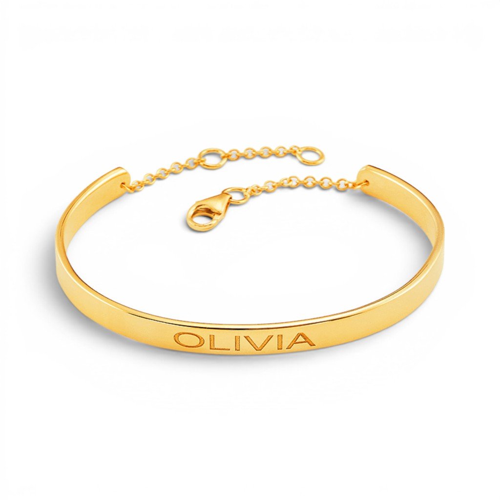 Kids Signature Engravable Cuff ID Bracelet - Lotus Diamond