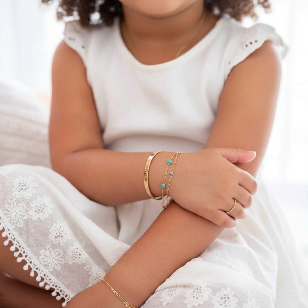 Kids Signature Engravable Cuff ID Bracelet - Lotus Diamond