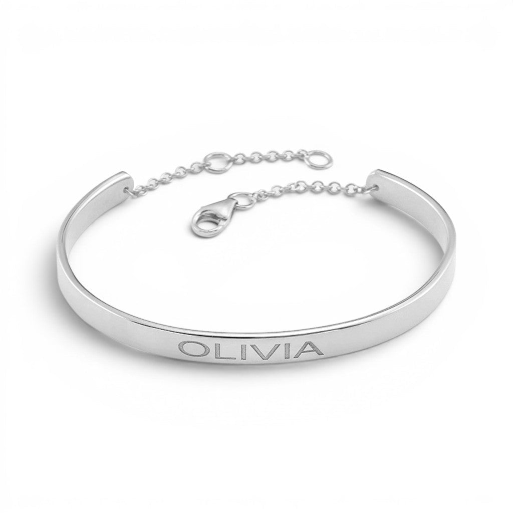 Kids Signature Engravable Cuff ID Bracelet - Lotus Diamond