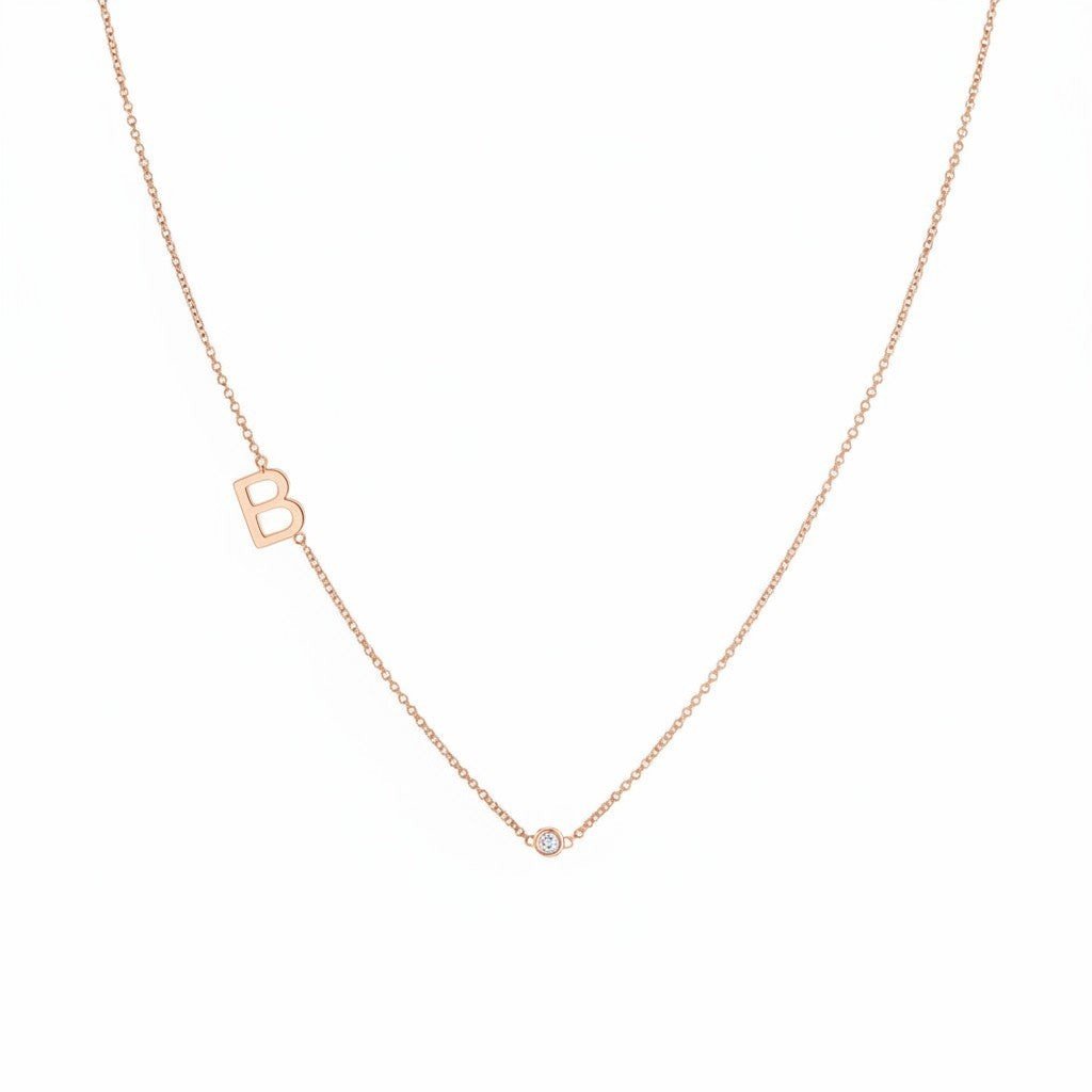 Kids Single Letter Diamond Bezel Necklace - Lotus Diamond