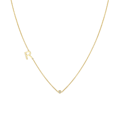 Kids Single Letter Diamond Bezel Necklace - Lotus Diamond