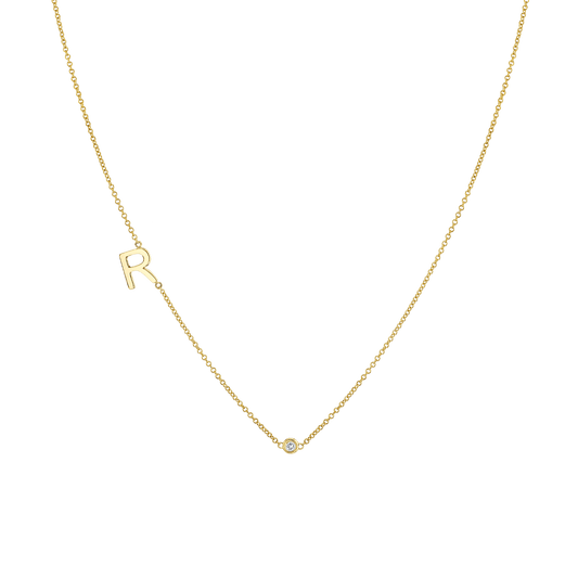 Kids Single Letter Diamond Bezel Necklace - Lotus Diamond
